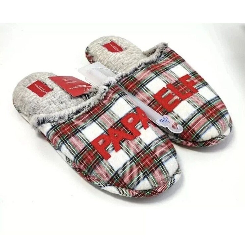 Wondershop Mens PAPA ELF Plaid Soft Slip On Christmas Shoes Slippers